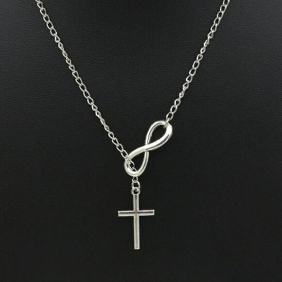 Silver Chain Cross Necklace Clavicle Retro Goth Classic Chic Boho - Picture 5 of 5